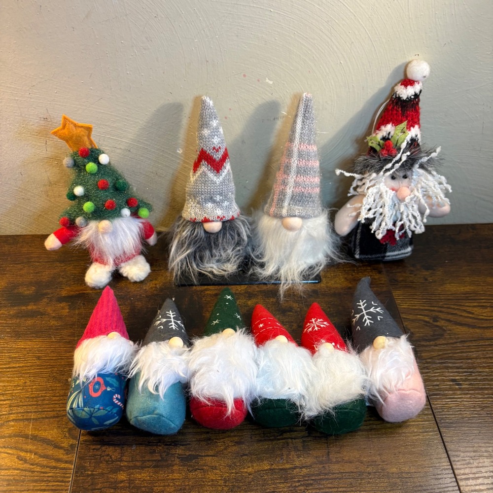 Christmas Gnomes Lot of 10 Holiday Decor Tiered Tray Figures Mini Winter Garden